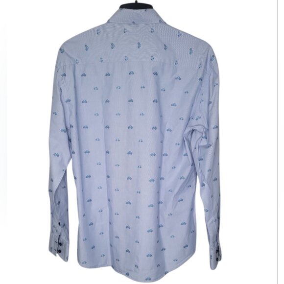 Masutto Men's Shirt Size XXL Blue Embroidered Scooter & Car Contrast Cuffs - Picture 2 of 13